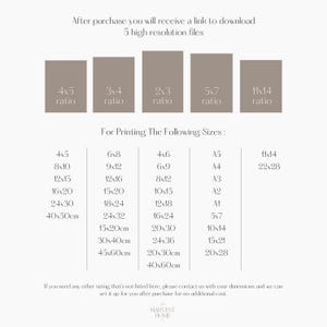 May include: A chart showing different aspect ratios for digital images and their corresponding print sizes in inches and centimetres. The chart includes ratios like 4x5, 3x4, 2x3, 5x7, and 11x14. The text "For Printing The Following Sizes:" is at the top of the chart.