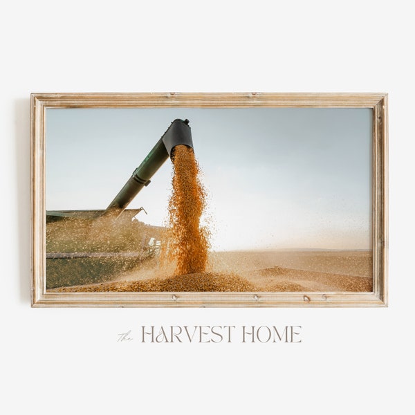 Corn Harvest TV Art | Samsung Frame TV Art | Summer Crop TV Decor | Corn Harvest Tractor Frame Tv Art