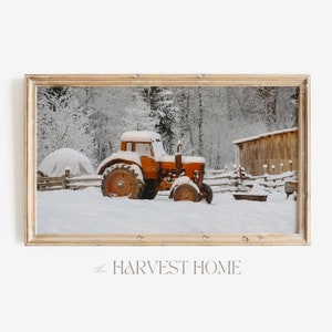 Farmhouse Samsung Frame TV Art | Snow Covered Tractor | Winter Scenery TV Art | Farm Tractor TV Decor