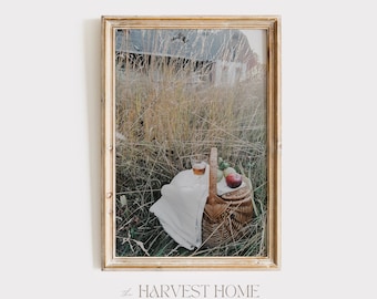 Picnic In A Meadow Wall Art, boerderijlandschap, landschapsdecor, zomerpicknick afdrukbaar, picknickfotografie