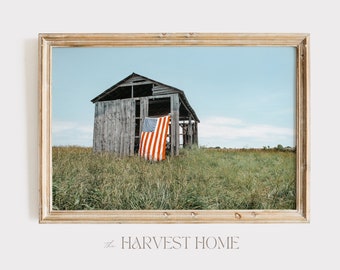 American Flag On A Barn Photo, Patriotic Home Decor, Rustic Flag Print, Old Barn Wall Art, Fourth Of July Printable