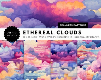 Ethereal Clouds: Pastel Abstract Psychedelic Seamless Patterns - Digital Background - Digital Download Commercial Use