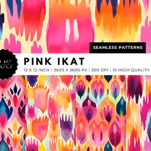 Pink Ikat: Watercolor Abstract Digital Seamless Pattern - Printable Paper Set - Instant Download - Digital Wallpaper