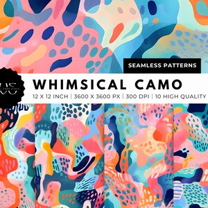 Camo Pattern - Whimsical Coral Abstract Seamless Pattern - Peach Camouflage - Digital Wallpaper - Digital Download - Image Bundle