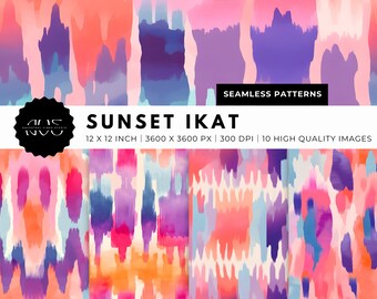 Sunset Ikat Seamless Pattern - Digital Paper - Printable Paper Set - Digital Wallpaper - Digital Background