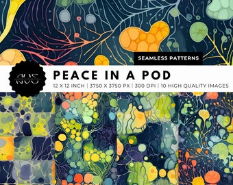 Peace In A Pod: Seamless Patterns, Abstract, Instant Download, Printable Digital Paper, Image Bundle, Organic Shapes