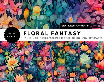 Vibrant Floral Seamless Pattern - Digital Download - Printable Paper Set