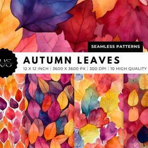 Autumn Leaves: Digital seamless pattern, instant download, digital wallpaper, digital background, printable paper set, image bundle