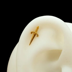 Dagger Push Pin Labret, Treadless Flat Back Earring, Tragus, Stud Earring, Silver Earring, Cartilage Stud, Knife, Sword, Handmade Jewelry