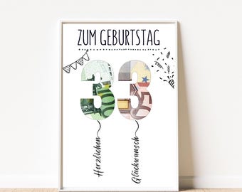Cash gift for 33rd birthday PDF | Wish-fulfilling gift | Last-minute gift | Digital download | Gift idea for 33 | DIY to print