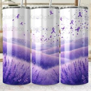 Lavender Field General Cancer Awareness Tumbler Wrap, Purple Ribbon Tumbler Wrap Digital, Butterfly Ribbon Tumbler, Instant PNG Download