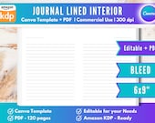 CANVA Editable KDP Interior - Journal Lined Pages | 6x9" | 120 Pages | Ready to Upload PDF | Bleed | Commerical Use