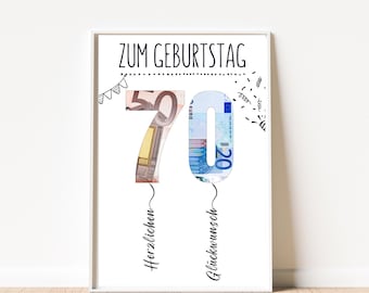 Cash gift for a 70th birthday PDF | Wish-fulfilling gift | Last-minute gift | Digital download | Gift idea for 70th birthday | DIY printable