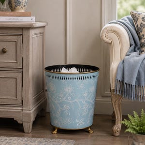 .Blauer Blumen Metallübertopf & Übertopf | Vintage Stil Badezimmer Mülleimer | Dekorativer Blumentopf / Übertopf
