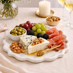 White Marble Maroc Platter Serving Tray | Decorative Platter | Hand-Carved Moroccan Style Plate | Wedding Gift | Marble Centerpiece |