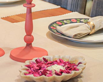 Centrotavola in marmo con vassoio a forma di conchiglia Urli Diamond, perfetto per candele galleggianti e fiori, regalo decorativo per la casa in marmo scanalato Urli