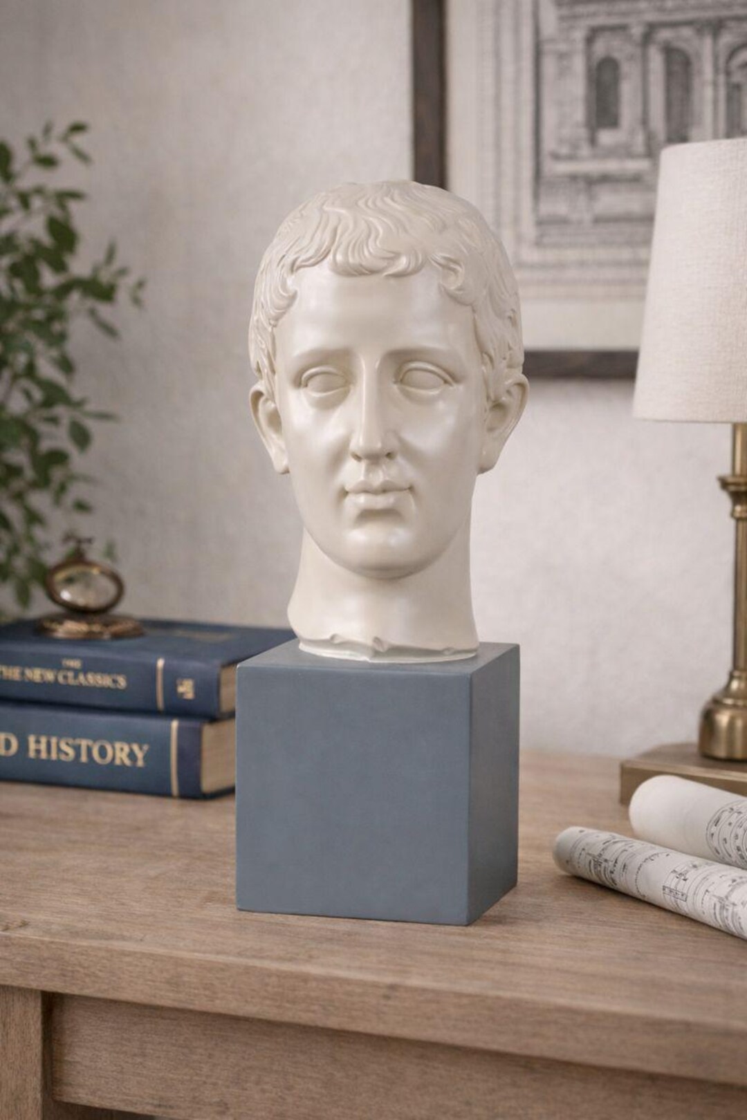 Resin Rome Classical White Resin Roman Head Bust on Pedestal, Greco Roman ...