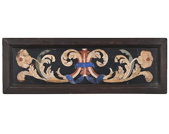 Stone Inlaid Marble Wall Panel Handmade Wooden Framed Rectangle Black Floral Pietra dura Botanical Wall Art Elegant Wall Hanging Home Décor