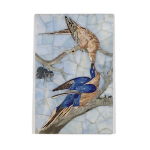 Stone Inlaid Marble Wall Panel Handmade Wall Art Rectangle Birds Portrait Marble Pietra Dura Wall Hanging Home Décor Gift Unique Marble Art
