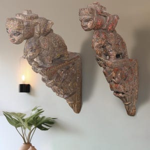 Vintage Wooden Wall Mount Decor Handmade Indian Traditional Wall Art Man Riding Elephant Figurines Artisan Hand Painted Decorative Sculpture