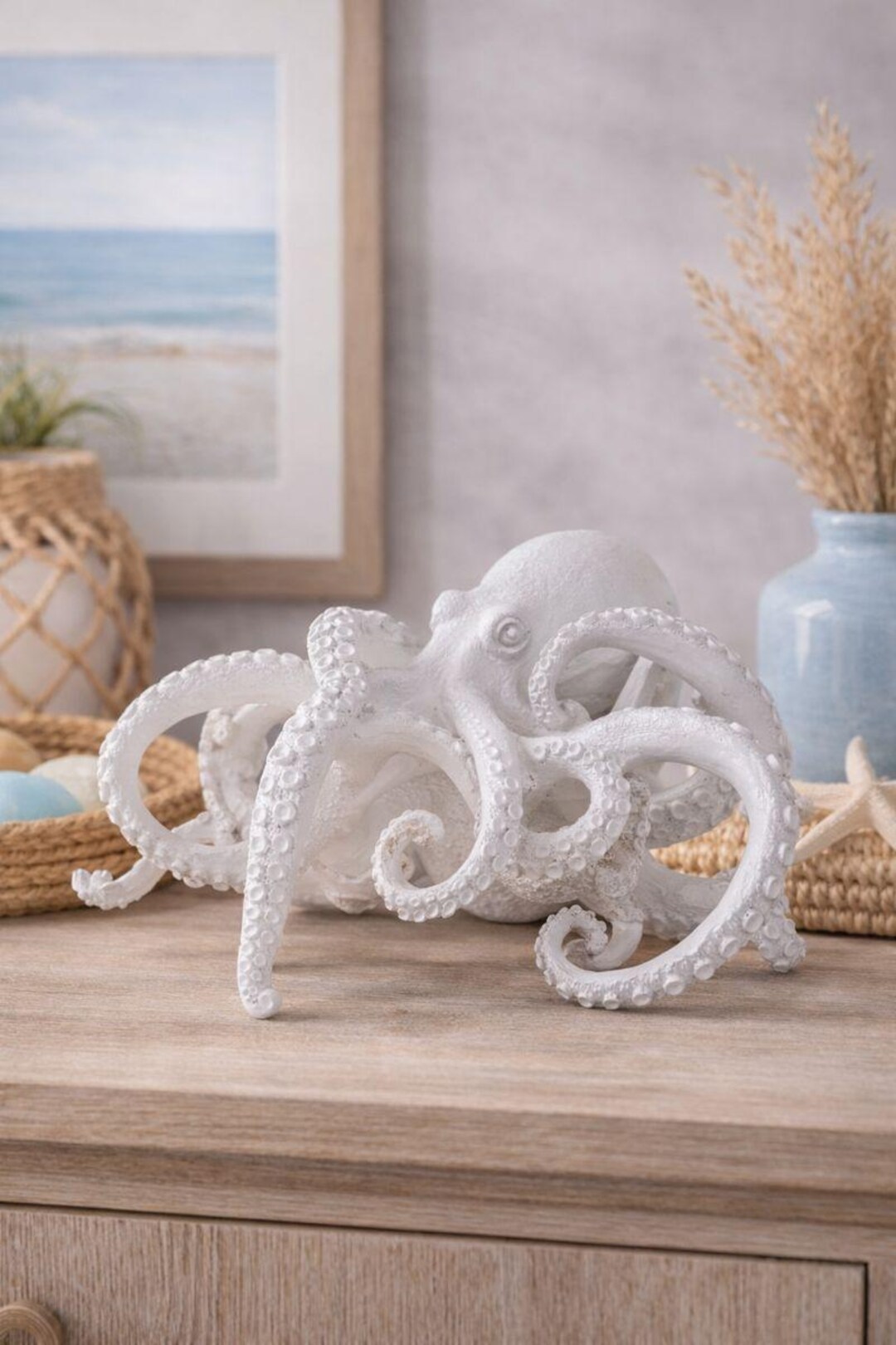 Decorative White Octopus Resin Sculpture | Coastal Nautical Table Décor ...