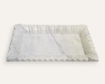 Handcrafted White Marble Rectangular Tray | 13x10 Inch Decorative Serving Tray | Bathroom Vanity Tray | Marble Catchall Dish | Luxury Decor