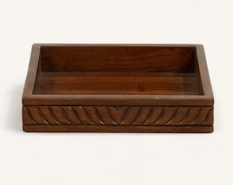 Vassoio da portata in legno di acacia fatto a mano, largo vassoio rettangolare marrone rustico per servire cibo, organizzare o esporre in modo decorativo, vassoio di raccolta in legno