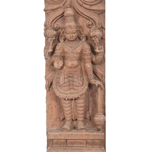 6.5 x 20 Inches Handmade Carved Vintage Lord Vishnu Wood Wall Panel Intricately Carved Wall Decor Solid Wood Ornate Home Wooden Decor Art