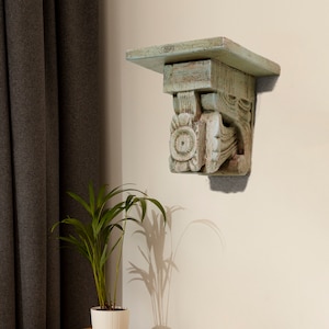 Vintage Wooden Shelf Corbel Hand Carved Floral Wall Brackets Indian Handmade Teak Wood Art Home Interior Decoration Housewarming Gift Item