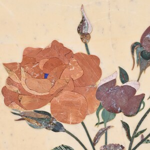 Stone Inlaid Marble Handmade Botanical Wall Art Rectangle Floral Rose ...