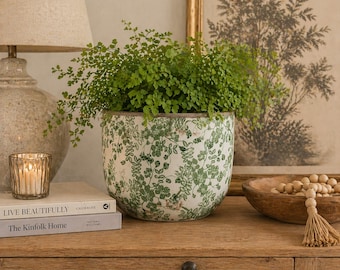 Vaso verde em estilo chinês | Vaso de cerâmica artesanal | Vaso floral vintage para interiores | Vaso decorativo para jardim | Decoração para casa em estilo cottagecore