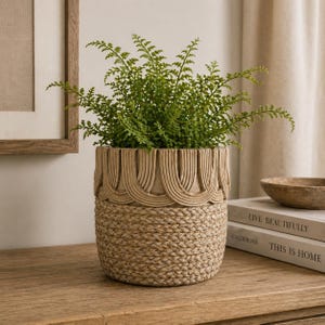 Braided Cement Planter Pot, Rustic Textured Indoor Plant Pot, Boho Neutral Planter, Small Large Planter, Modern Home Decor