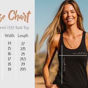 K&ouml;nnte beinhalten: Gr&ouml;&szlig;entabelle f&uuml;r ein Tanktop, die die Ma&szlig;e in Zoll f&uuml;r Breite und L&auml;nge angibt. Die Gr&ouml;&szlig;en umfassen XS, S, M, L, XL und 2XL.
