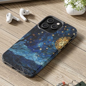 Celestial Phone Case, Starry Sky Faux Stained Glass Cover, for iPhone 11 12 13 14 Pro Max Mini iPhone 7 8 Plus X Max Xr Xs Se Cosmic Moon