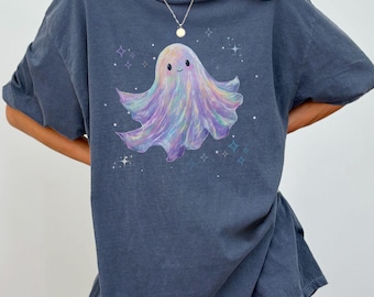 Celestial Ghost Shirt Halloween Comfort Colors Tee, Cute Faux Iridescent Ghost Aesthetic, Spooky Cute T-Shirt Fall Witchcore T Shirt