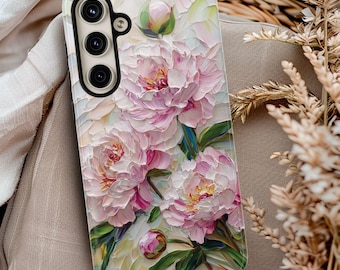 Pink Peonies Phone Case Spring Floral Phone Case Botanical Cover Flower Lovers Gift for Galaxy S 25 24 23 Pixel 9 8 7 6 iPhone 16 15 14 13