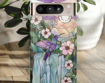 Waterfall Faux Stained Glass Phone Case Hummingbird Phone Cover Nature Lovers Gift for Galaxy S 24 23 22 21 Pixel 9 8 7 6 iPhone 16 15 14 13