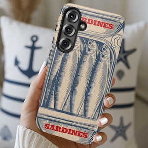 Sardines Fisherman Aesthetic Phone Case Nautical Seaside Cover Coastal Summer Beach Vibes for Galaxy S 25 24 23 Pixel 9 8 7 iPhone 16 15 14