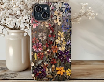 Funda para teléfono con flores silvestres, compatible con Magsafe, con vitrales artificiales, ideal como regalo para amantes de la naturaleza para iPhone 13, 14 y 15, Navidad.
