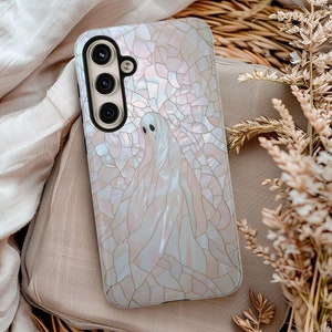 Spooky Ghost Phone Case Faux Stained Glass Halloween Phone Case Cute Ghosty Lovers Gift Spooky Coquette Case for Galaxy Pixel iPhone