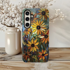 Floral Phone Case Flower Phone Case Wildflowers Faux Stained Glass Cover Flower Lovers Gift Galaxy S 24 23 22 21 20 Pixel 5 6 7 8 iPhone