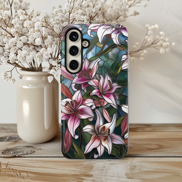 Pink Lily Phone Case Floral Phone Cover Flower Lovers Gift for Galaxy S 24 23 22 21 20 10 iPhone 15 14 13 11 12 8 7 Pixel 5 6 7 8 Christmas