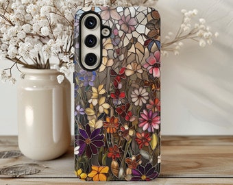 Wildflowers Phone Case Faux Stained Glass, Flower Cover, Samsung Galaxy S24 23 22 21 20 Plus Ultra iPhone 7 8 11 12 13 14 15 Pro Max Mini