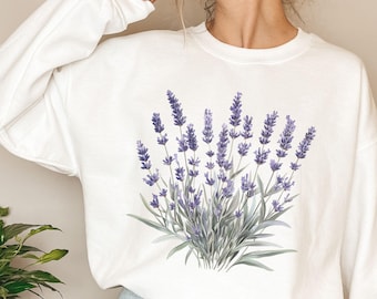 Lavender Flowers Sweatshirt Floral Sweater Botanical Crewneck Wildflower Shirt Cottagecore Garden Outfit Nature Lover Mother's Day Gift Idea