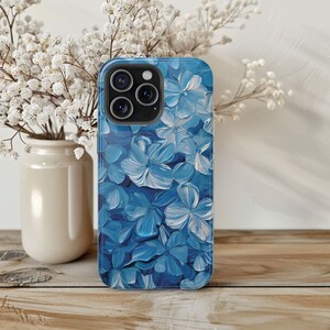 Blue Hydrangea MagSafe Compatible Phone Case Flower Lover Gift Floral Cover for iPhone 13 14 15 Plus Pro Max Mini Christmas Present Birthday