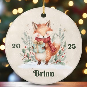 Personalized Fox Christmas Ornament, Custom Name Woodland Holiday Tree Decoration, Cute Animal Cottagecore Christmas Gift for Kids & Adults