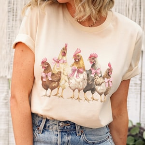 Coquette Chickens Shirt Chicken Lady Pink Bows T-Shirt Girly Chickens T Shirt Chicken Mama Gift for Mother's Day Christmas Birthday Present