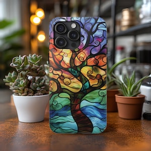 Tree of Life Phone Case Celtic Tree Cover Sacred Tree of Knowledge Faux Stained Glass Spiritual Gift for iPhone 7 8 11 12 13 14 15 Christmas