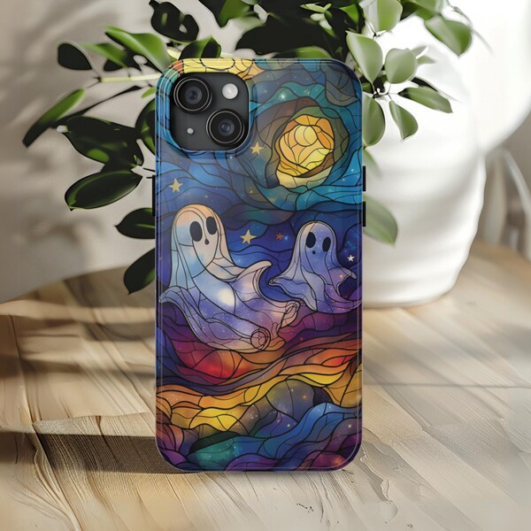 Celestial Ghosts Phone Case Spooky Space Cover Whimsical Rainbow Nebula Space Lovers Gift for iPhone 7 8 11 12 13 14 15 Christmas Birthday