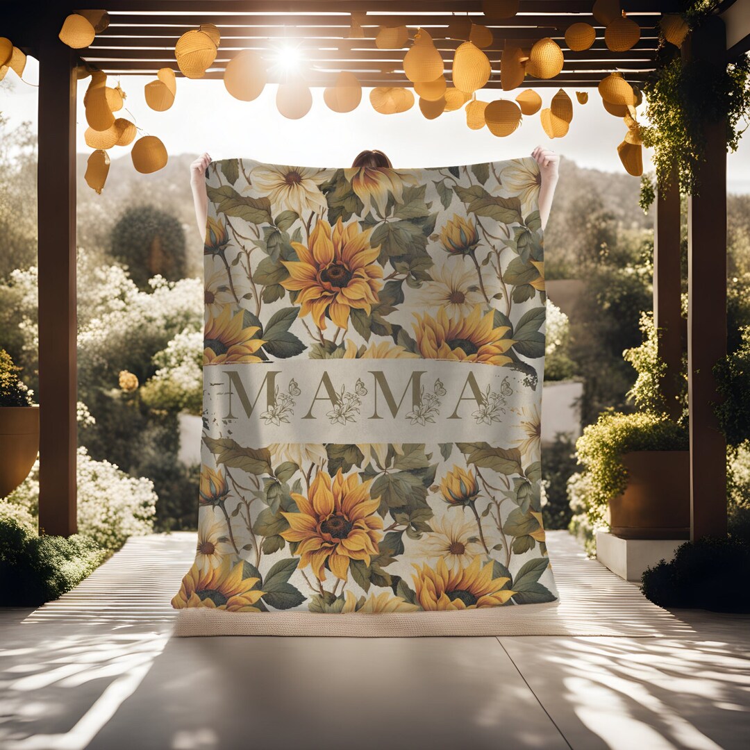 Sunflower Mama Throw Blanket, Retro Floral Momma Blanket Mother's Day
